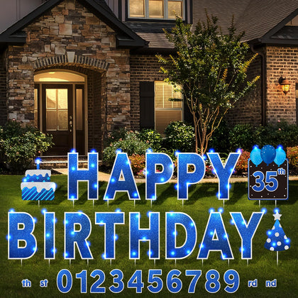 Yerliker Happy Birthday yard signs with stakes and LEDs brighten outdoor parties