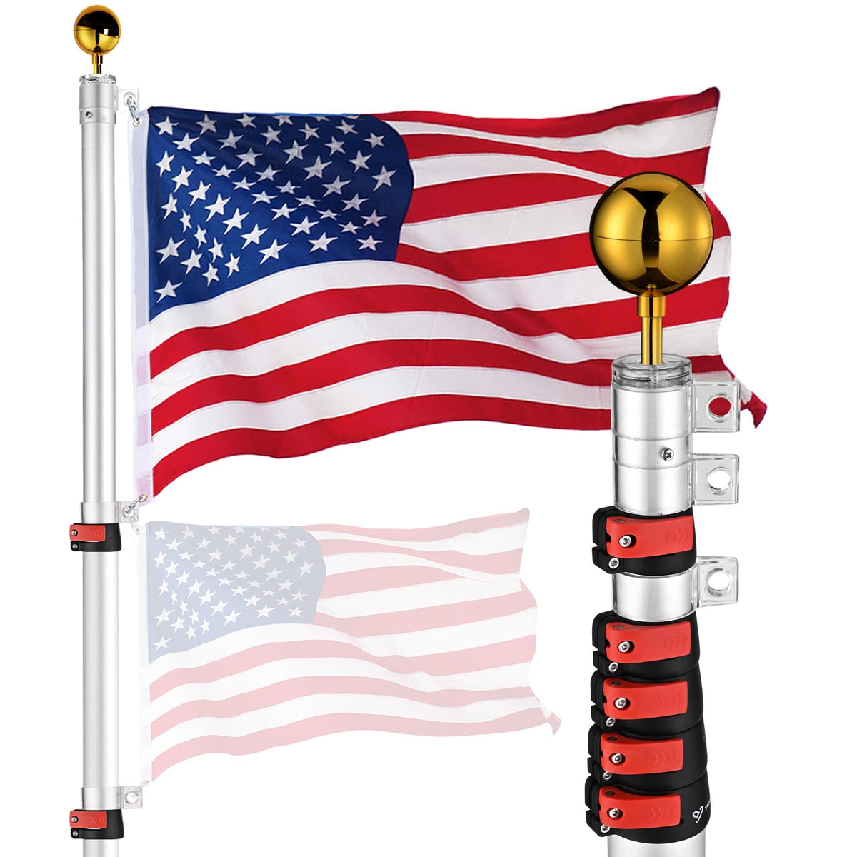 Yescom EZ GO 20ft flag pole assembly demonstrates sturdy aluminum build for outdoor display.