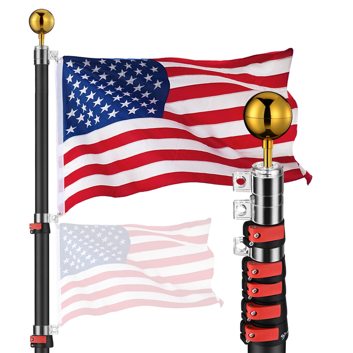 Yescom EZ GO 20ft flag pole kit assembled for front-yard display