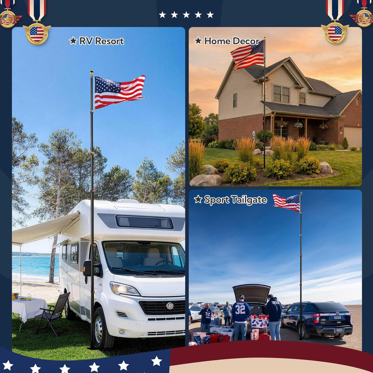 Yescom EZ GO flag pole rotating top shaft prevents tangling in wind