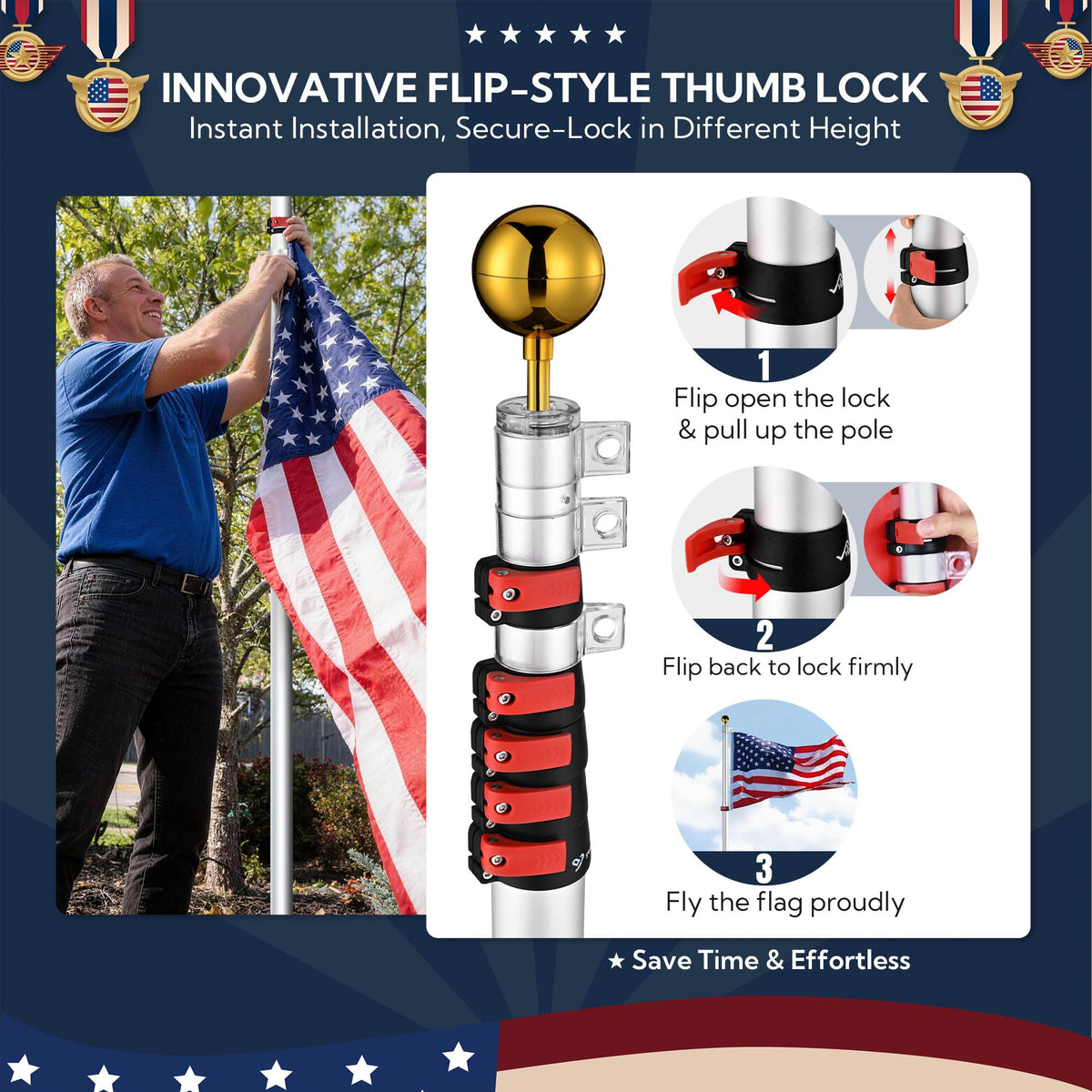 Yescom EZ GO flip-lock nylon secures each section during windy days.