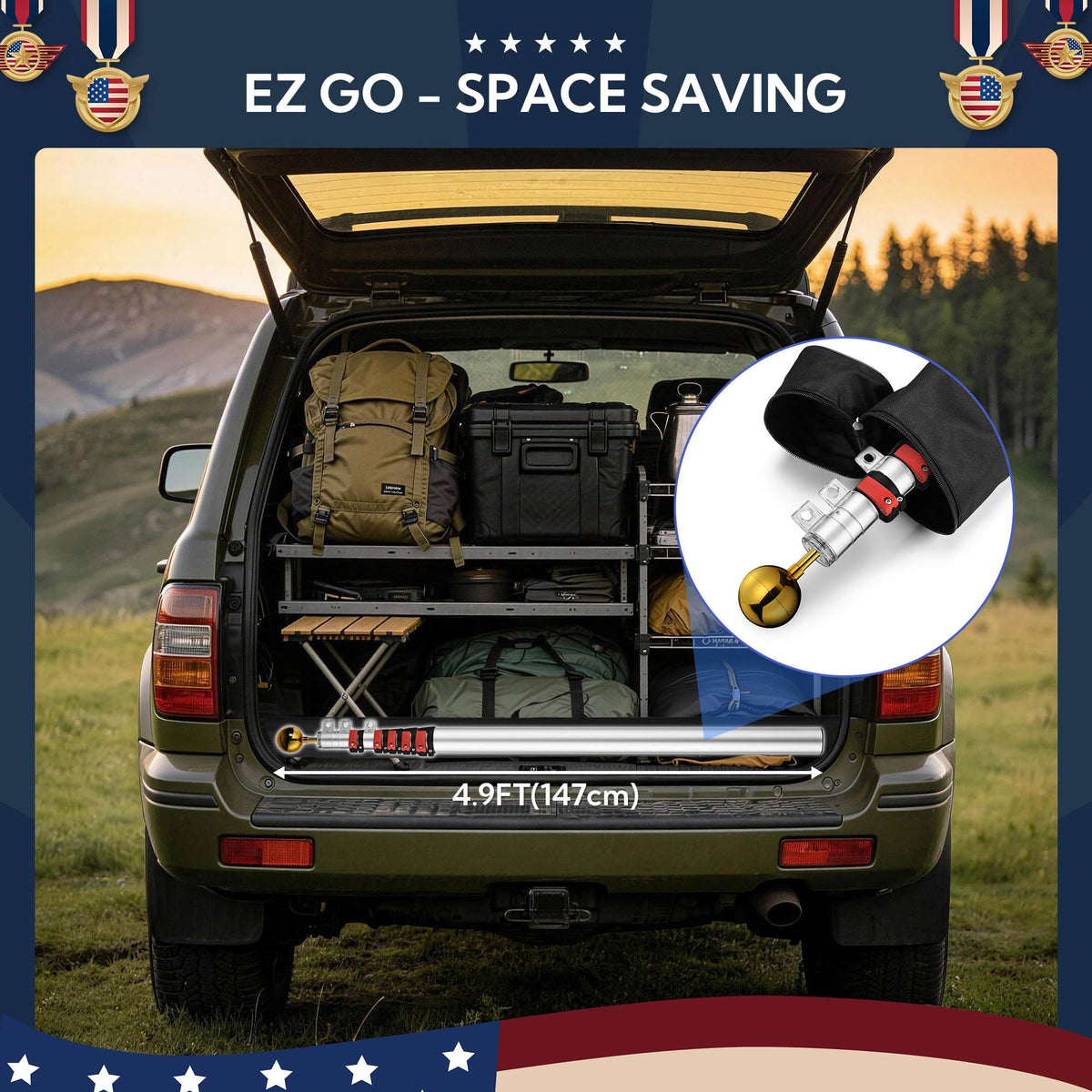 Yescom EZ GO rotating-top design allows flags to fly freely with wind.