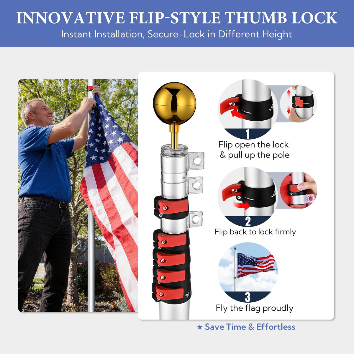 Yeshom 2-inch bottom diameter pole boosts stability outdoors.