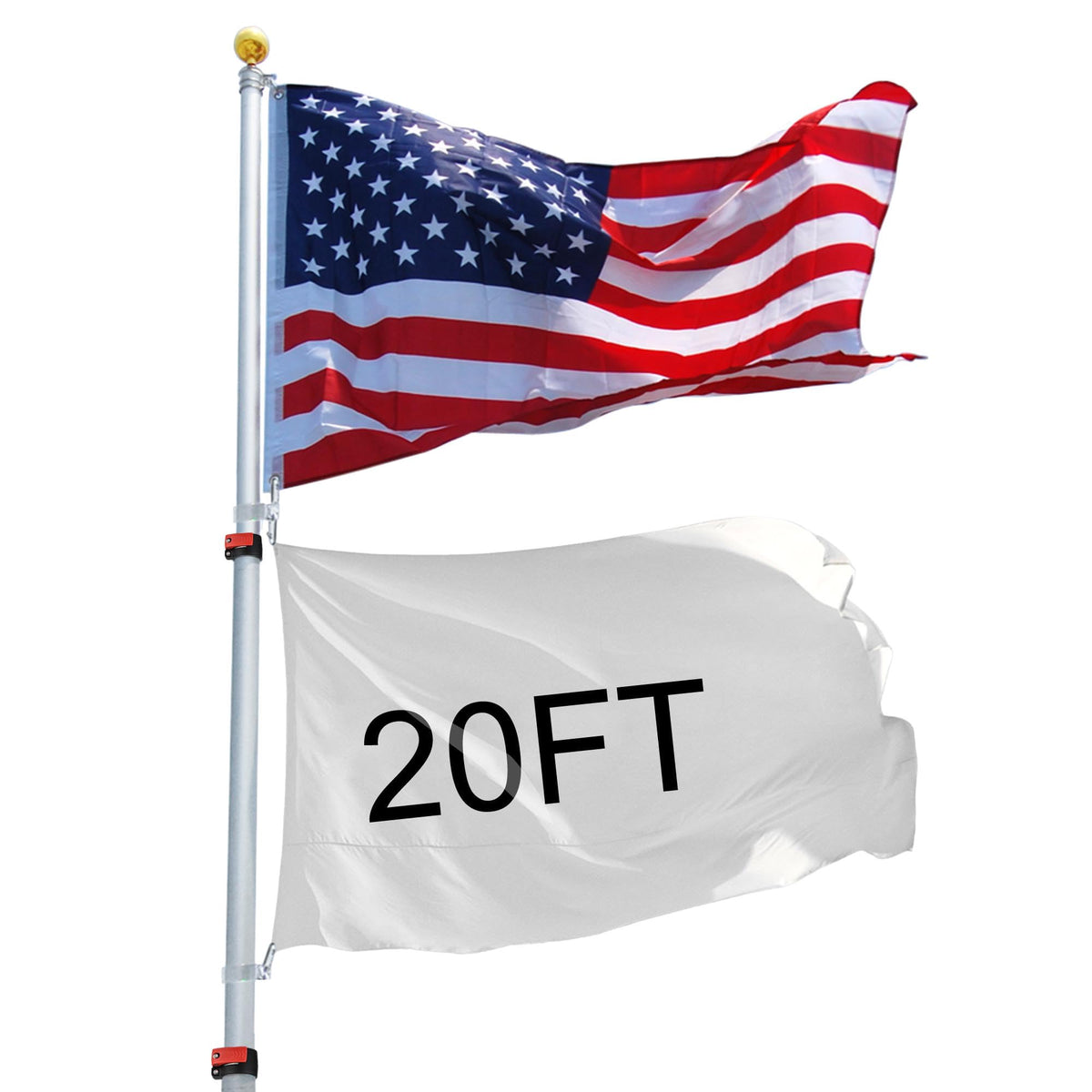 Yeshom 20ft telescoping flagpole ready for outdoor display with smooth extension.