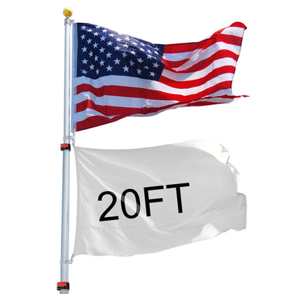 Yeshom 20ft telescoping flagpole ready for outdoor display with smooth extension.
