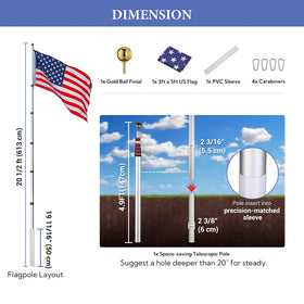 Yeshom yard-display-ready flagpole on a sturdy setup.