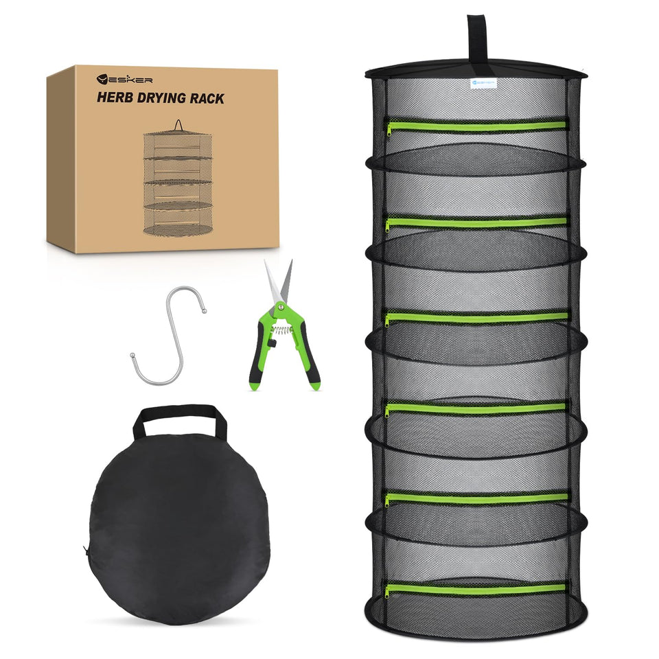 Yesker 6-layer herb drying rack assembly for efficient air circulation and even drying.