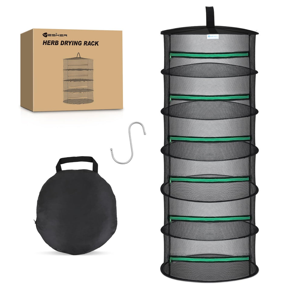 Yesker foldable six-layer drying rack front view for efficient herb and bud drying