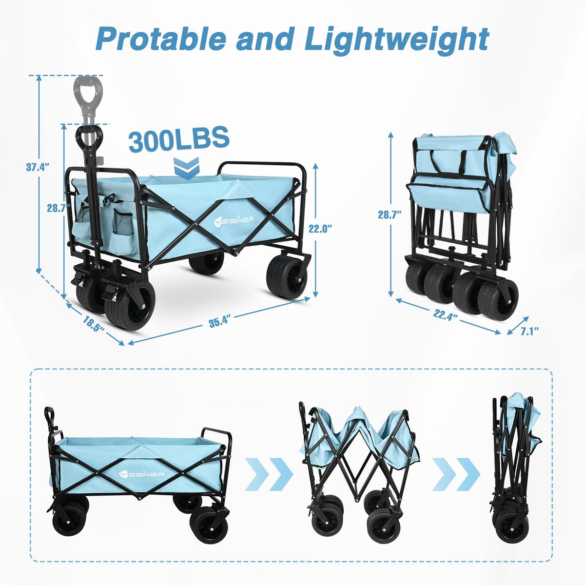 Yesker Foldable Wagon frame open, ready for heavy-duty hauling