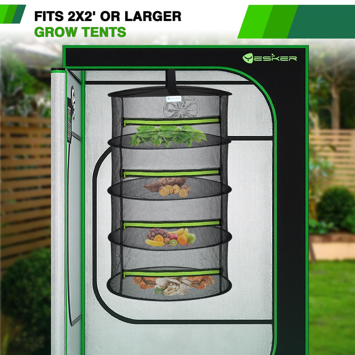 Yesker fully loaded rack shows high capacity for herbs, flowers, or buds