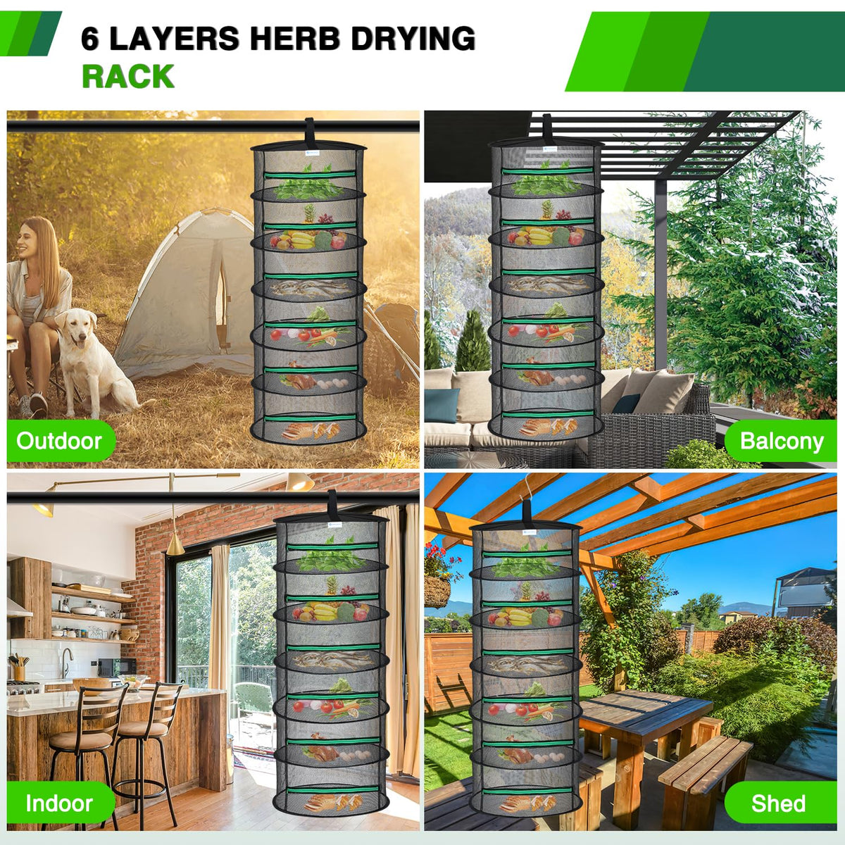 Yesker green zipper drying rack closeup showing secure outdoor drying