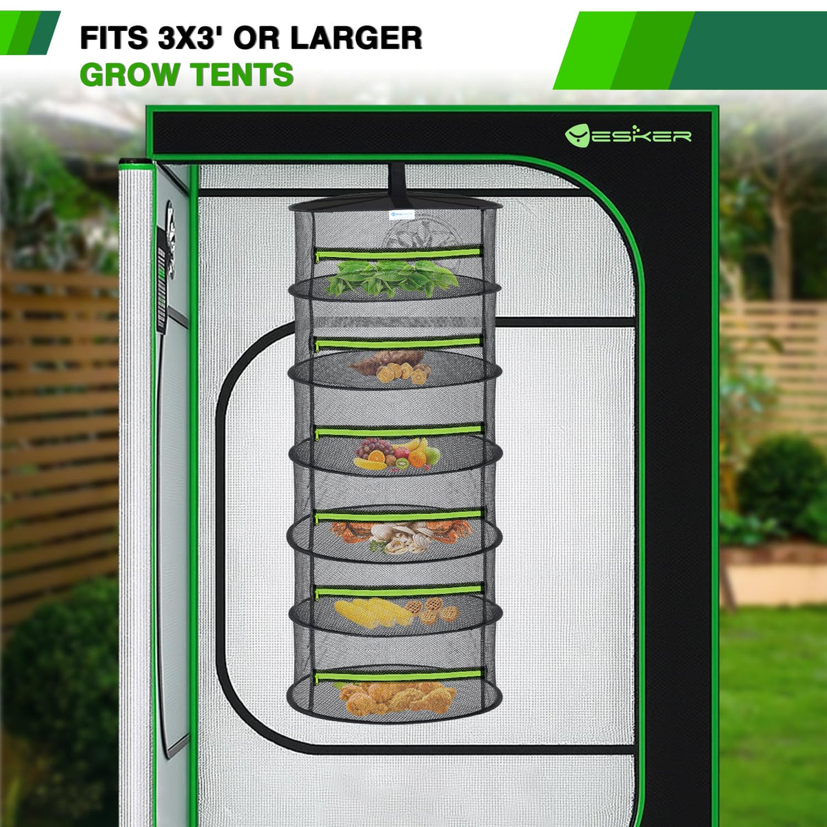 Yesker storage bag included for portable drying setup.