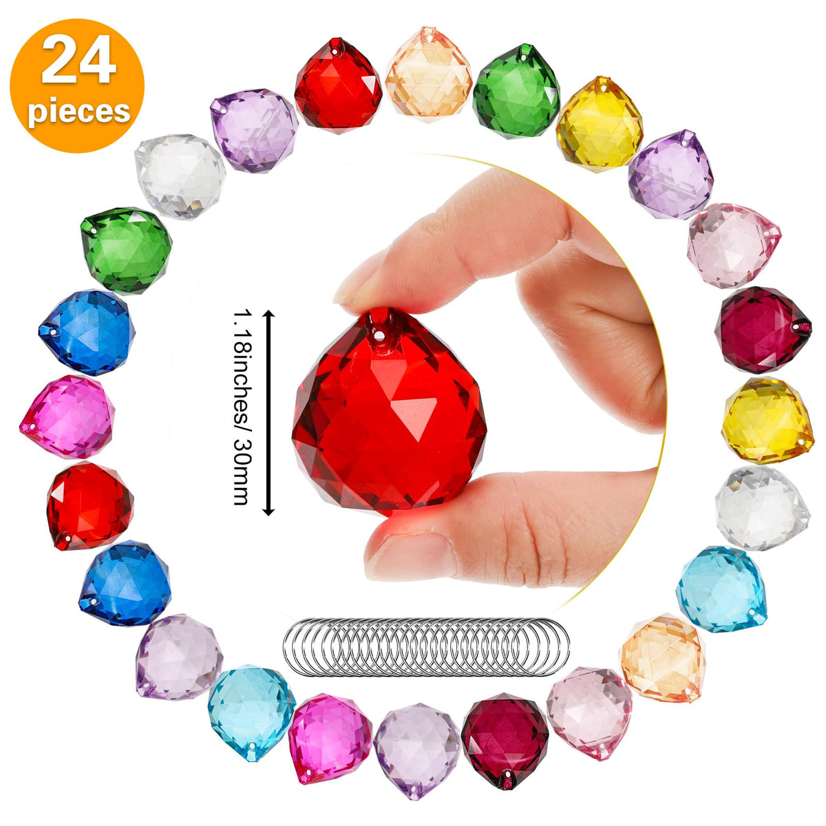 Yesland 24-pack colorful prisms ideal for chandeliers and festive decor.