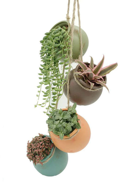 Yesland ceramic hanging mini planter in blue, perfect for brightening small indoor spaces.