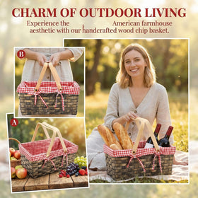 Yesland wicker basket with handles, ideal for car trips, hikes, and beach outings.
