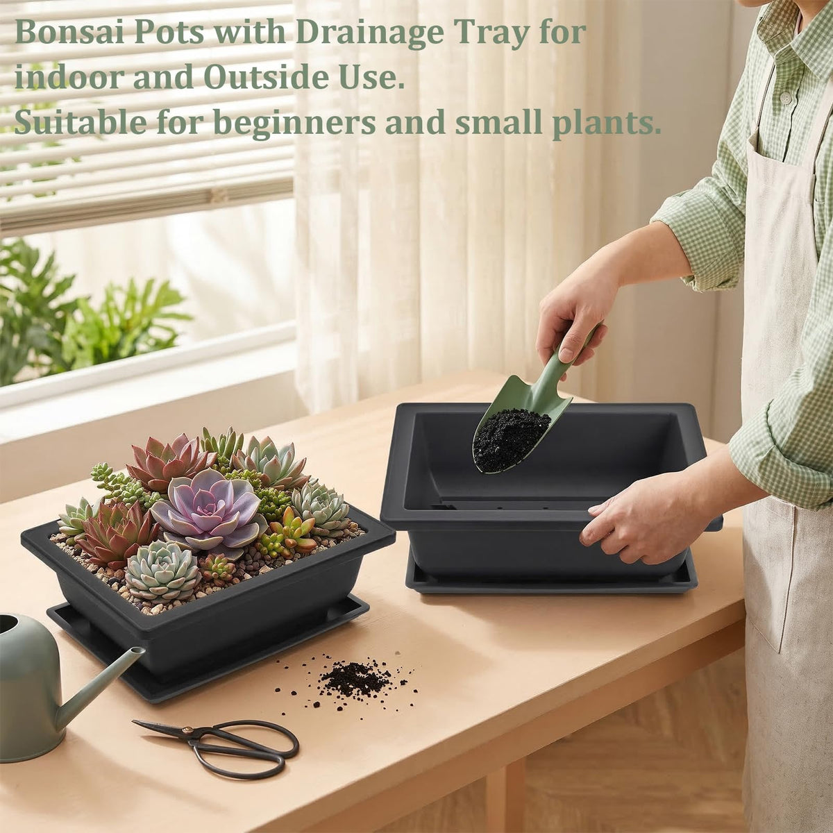 Yesland durable poly-resin pots withstand weather and reuse.