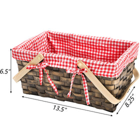 Yesland woven basket with red and white liner, adds charming countryside decor.