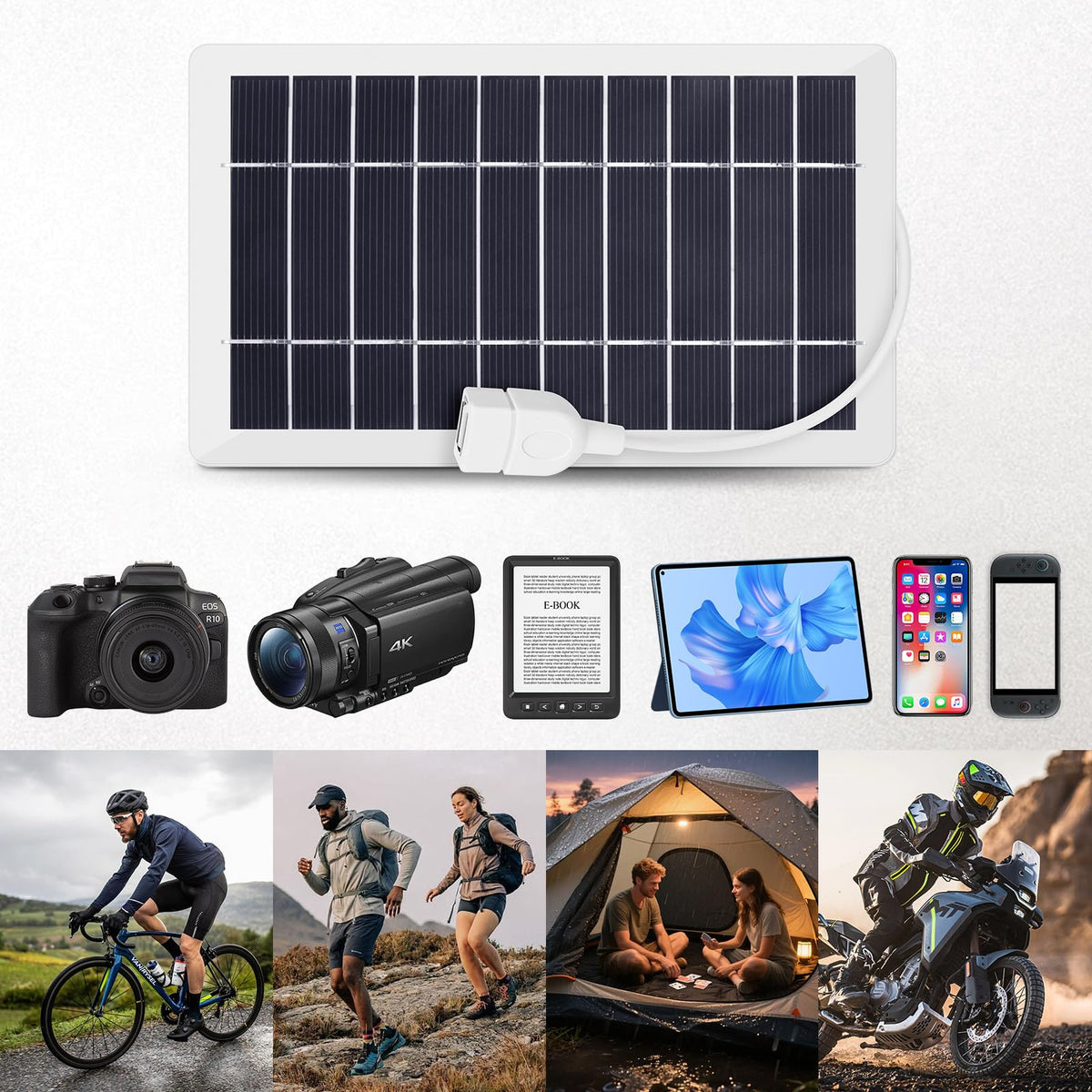 YESSZ USB solar panel charger powering a USB fan on a sunny day