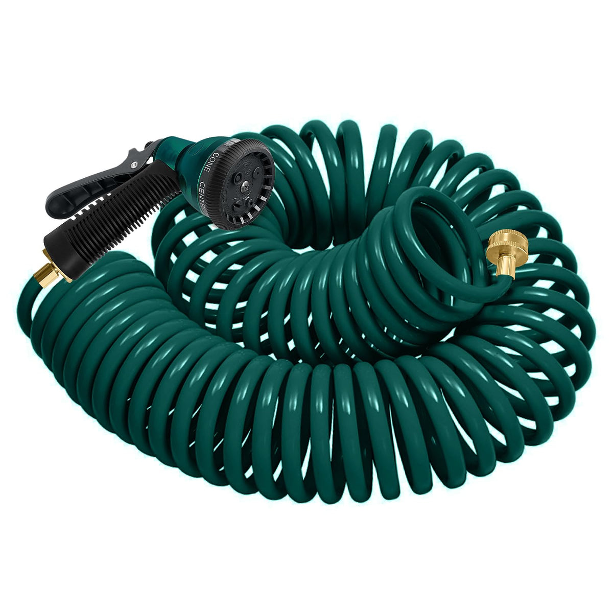 YESTAR coil hose 75ft coiled for easy storage and quick watering.