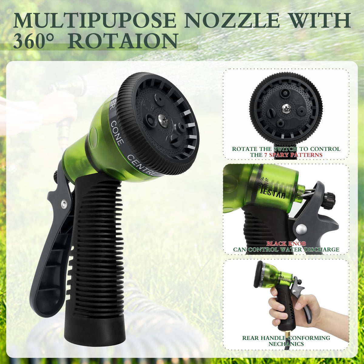YESTAR nozzle featuring 7 patterns supports watering and washing tasks.