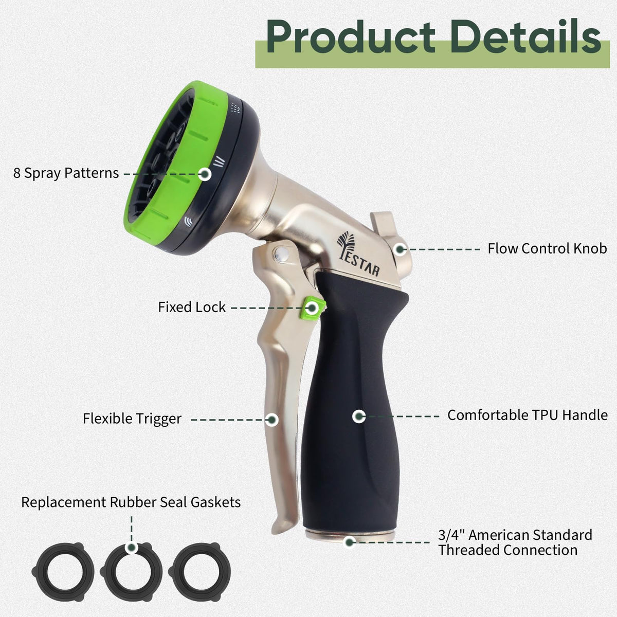 YESTAR nozzle metal body emphasizes durability for heavy-duty use