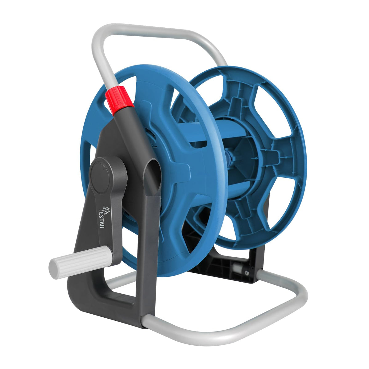 YESTAR Garden Hose Reel Cart with 50-60 ft hose for portable yard watering and easy storage.