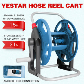 YESTAR garden hose reel cart ideal for outdoor use on patios and lawns.