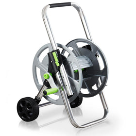 YESTAR Garden Hose Reel Cart side view with wheels for effortless maneuvering.