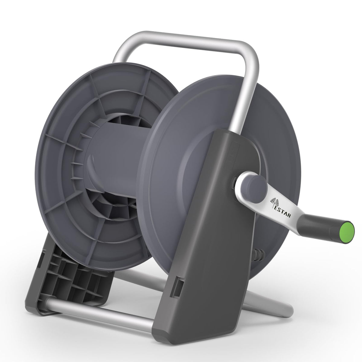 YESTAR garden hose reel cart side view shows sturdy build for outdoor reliability.