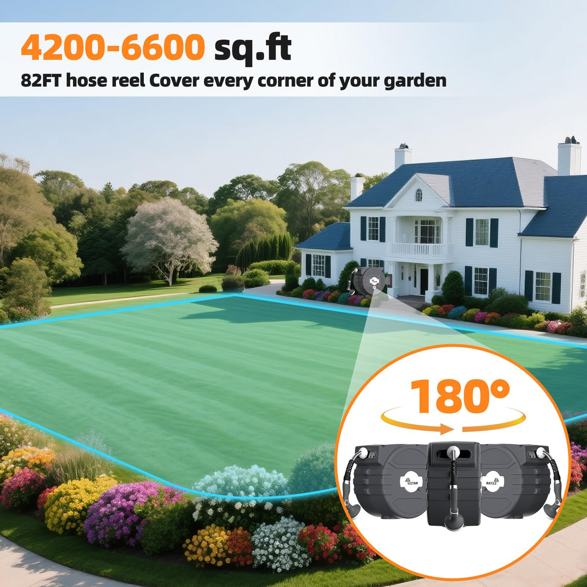YESTAR hose reel with 10-function nozzle for versatile watering