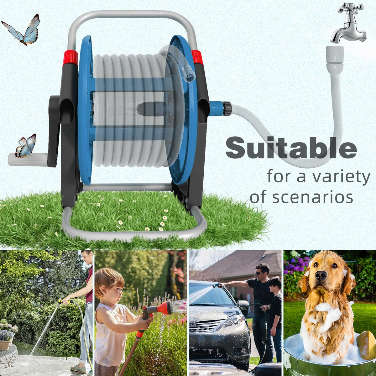 YESTAR hose reel cart stable base keeps it steady on uneven ground.