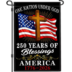 Yesuavt 250-year anniversary garden flag fluttering in the breeze for outdoor display.