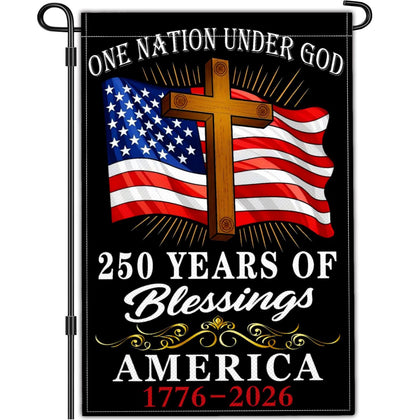 Yesuavt 250-year anniversary garden flag fluttering in the breeze for outdoor display.
