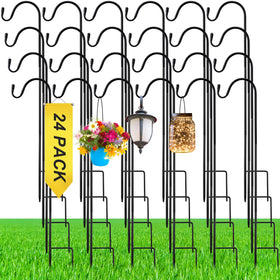 Yetene 12-pack 24-inch shepherd hook set for outdoor use with sturdy steel construction and versatile hanging options.