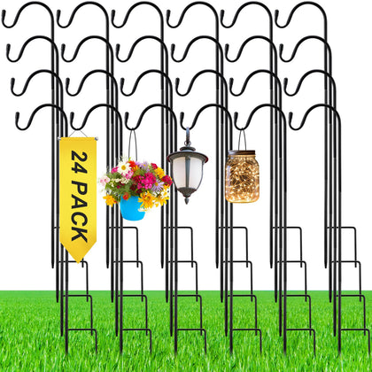 Yetene 12-pack 24-inch shepherd hook set for outdoor use with sturdy steel construction and versatile hanging options.