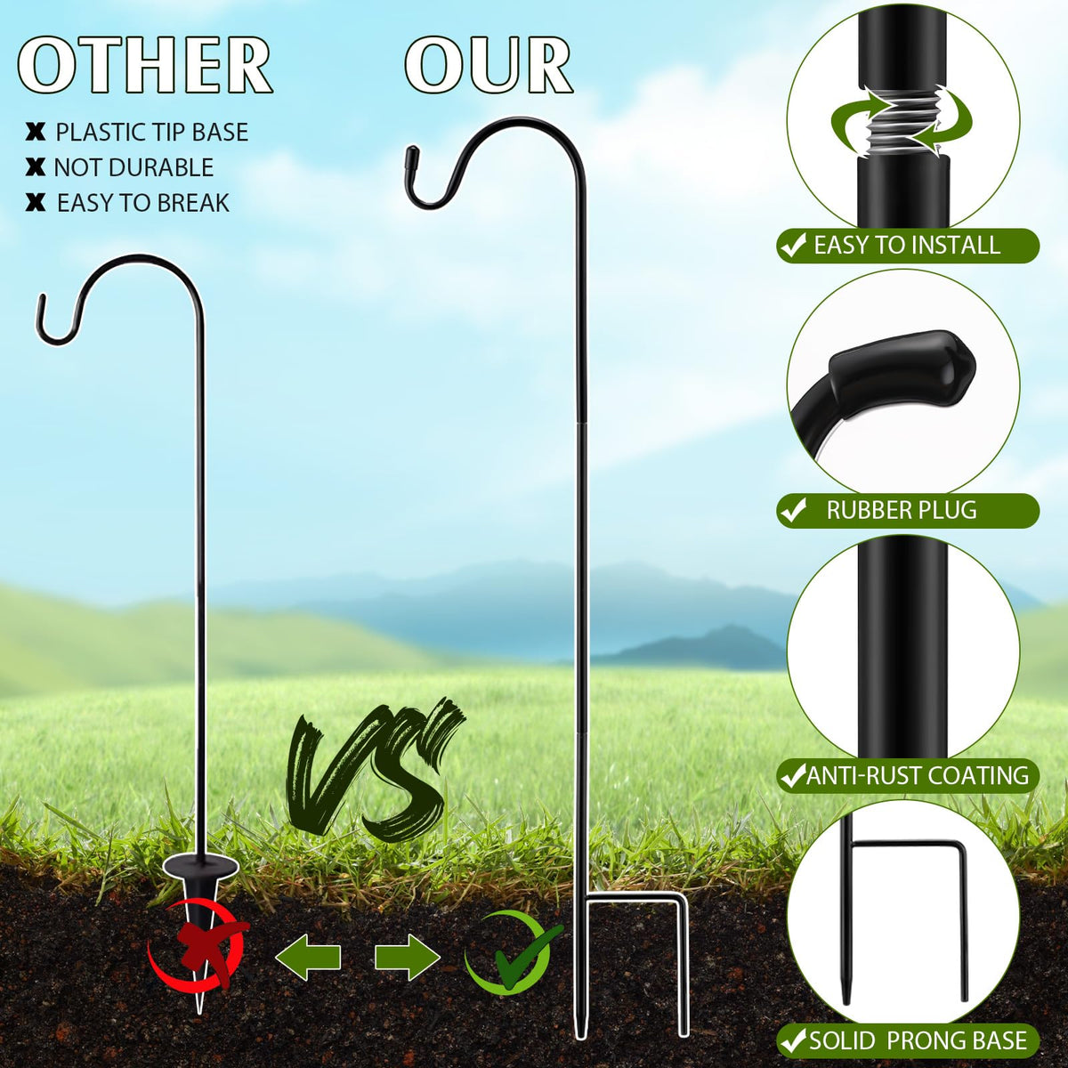 Yetene garden decor hanging hook suitable for pots, lanterns, or wind chimes.