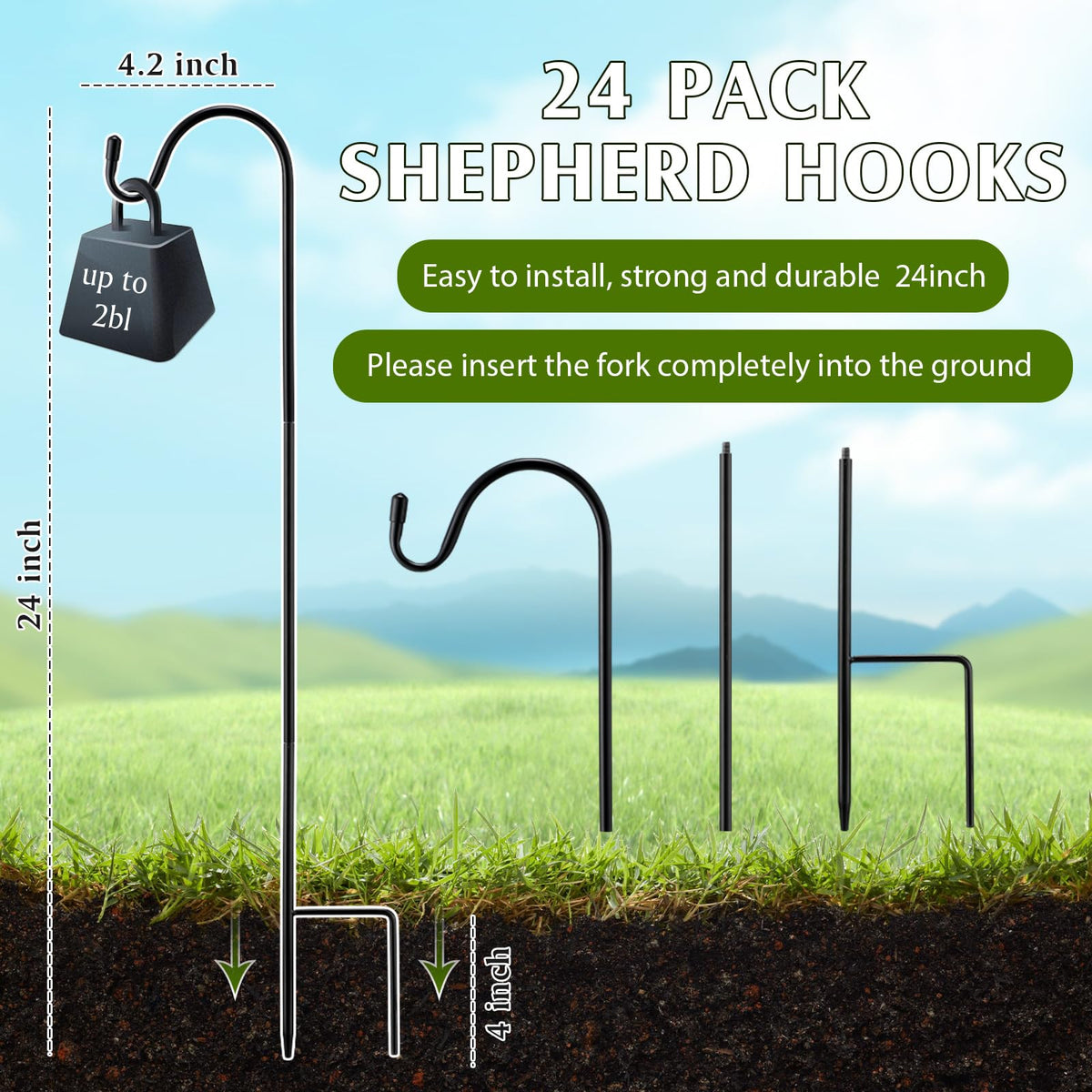 Yetene heavy-duty shepherd hook base designed for stable ground installation and lasting performance.
