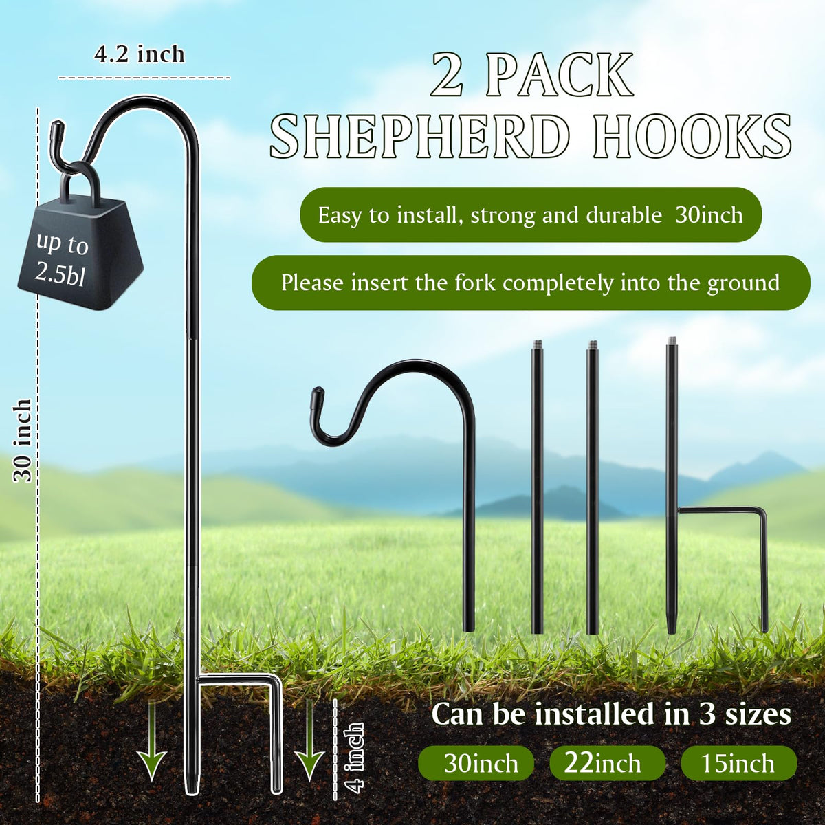 Yetene outdoor shepherd hook with black finish adds sleek stability.