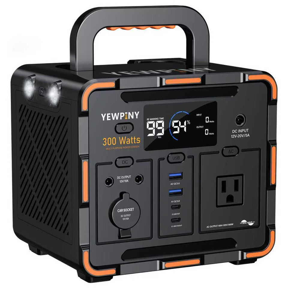 Yewpiny EM300 front view shows portable power with a built-in handle for outdoor use.