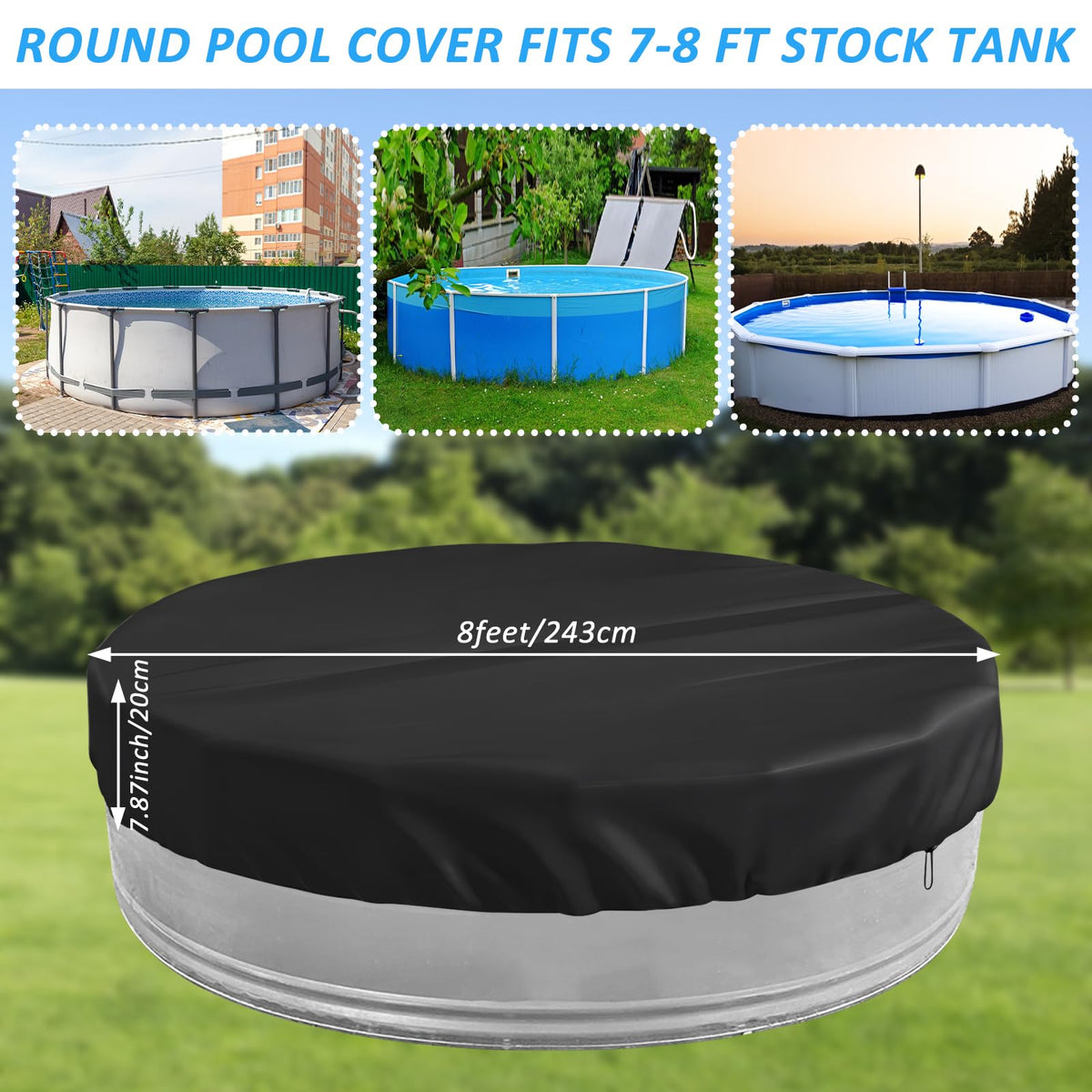 YEXEXINM Waterproof round pool cover protects stock tanks from leaves and debris.