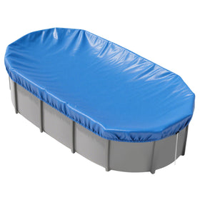 YEXEXINM oval pool cover with drawstring for secure fit and wind protection.