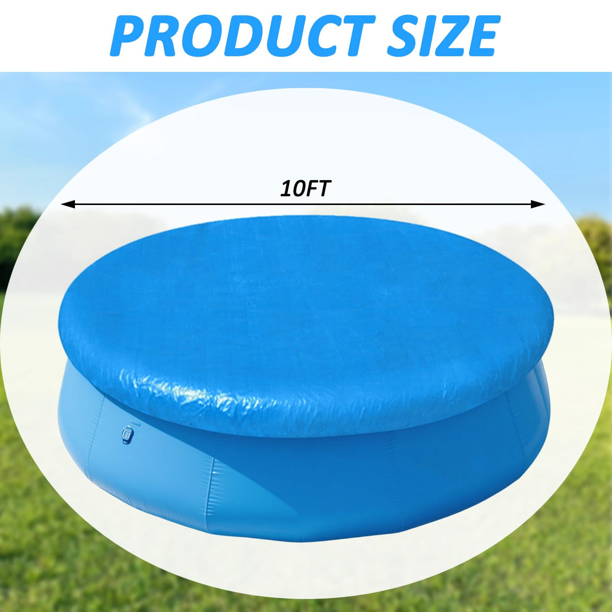 YEXEXINM round pool cover shown during easy installation on an above-ground pool.