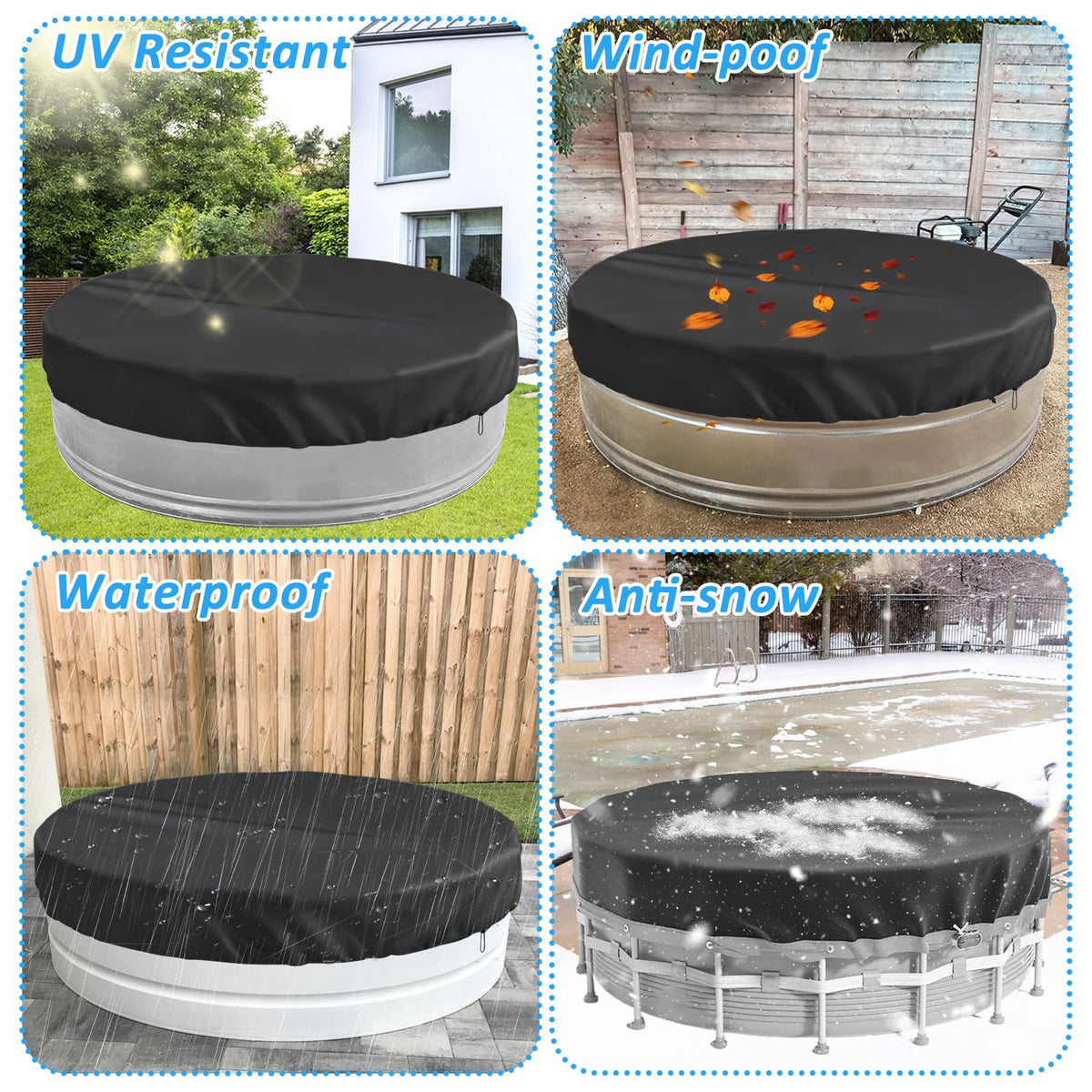 YEXEXINM Black round pool cover helps prevent dirt and evaporation.