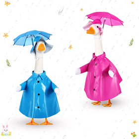 Yeyeplum goose outfit in blue raincoat and umbrella, weather-ready lawn decor