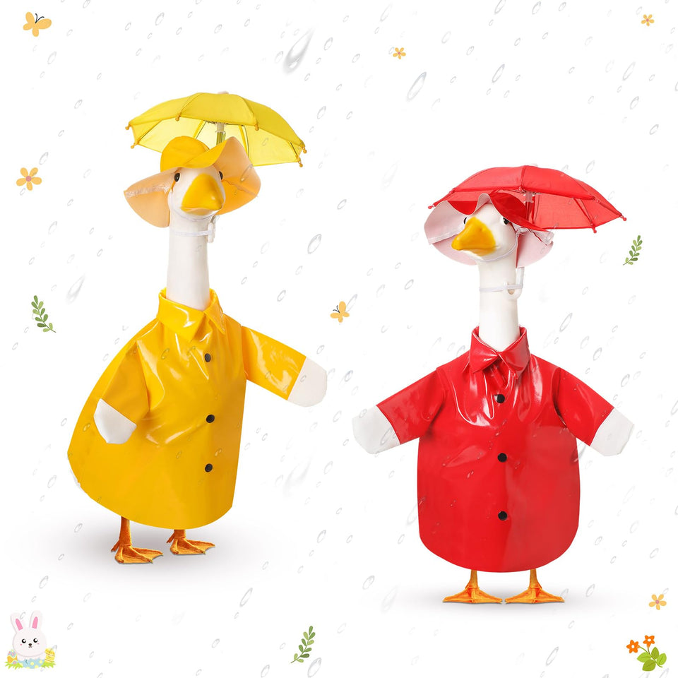 Yeyeplum red goose outfit with raincoat and umbrella for porch display