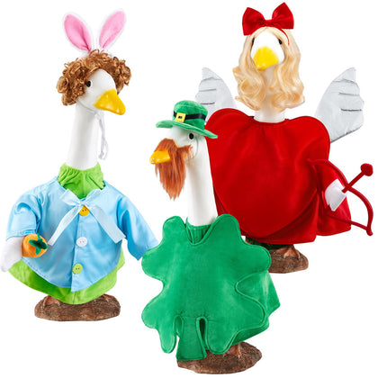 Yeyeplum St Patrick's Day goose outfit on a 23-inch statue, enhancing outdoor decor