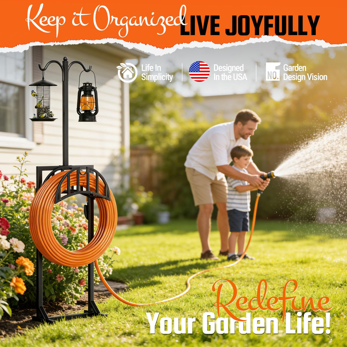 YFFSRJDJ sturdy yard stand holds up to 150 ft of hose.