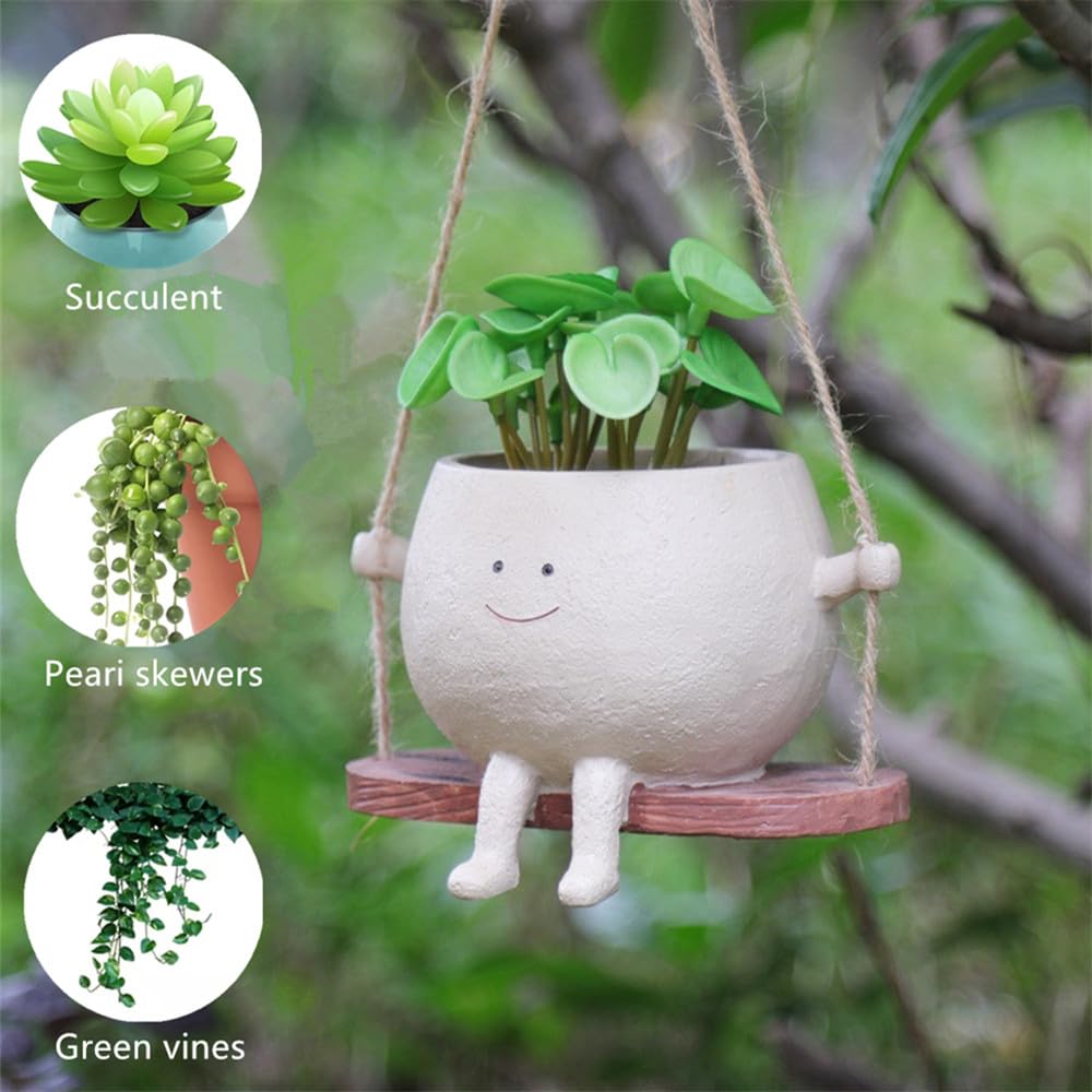 YGGlDUOl Smiley Planter swinging on a chair for a charming outdoor patio