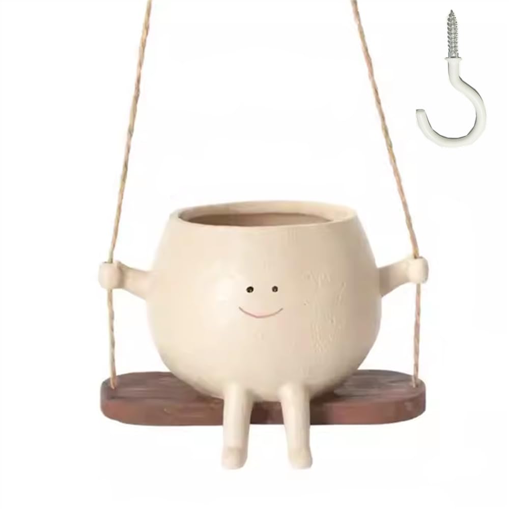 YGGlDUOl Swing Face Planter hanging smiley close-up for cheerful indoor decor