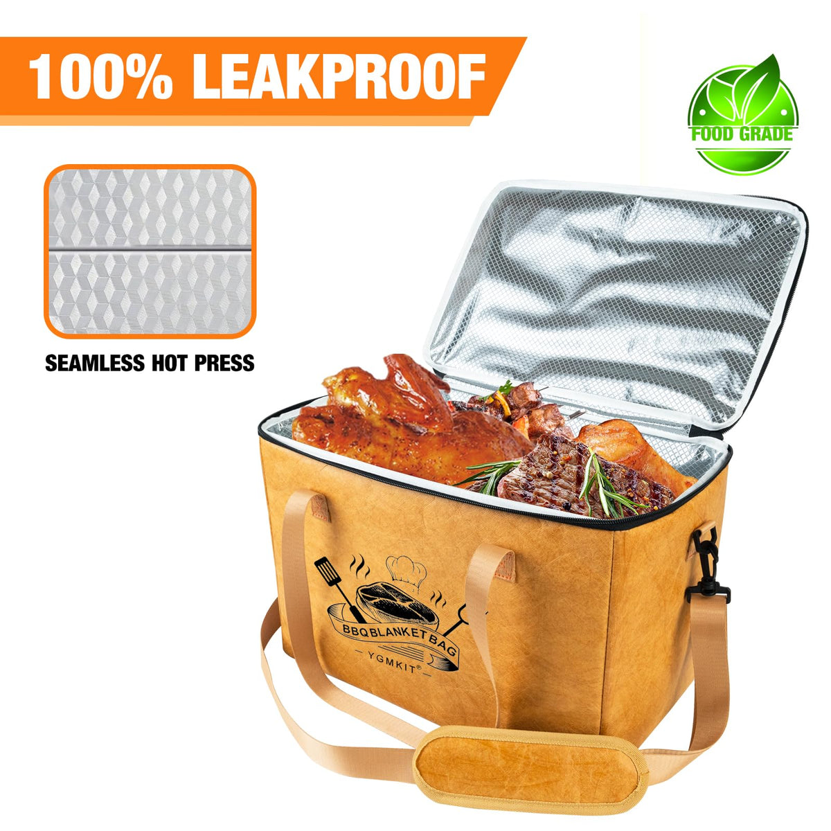 YGMkit BBQ Blanket shows 16x10x10 size for briskets and shoulders